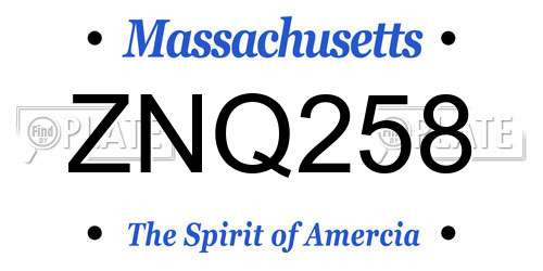 ZNQ258 Massachusetts License Plate