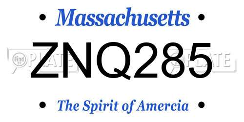 ZNQ285 Massachusetts License Plate
