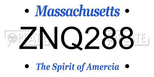 ZNQ288 Massachusetts License Plate