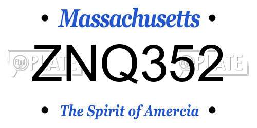 ZNQ352 Massachusetts License Plate