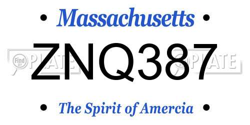 ZNQ387 Massachusetts License Plate