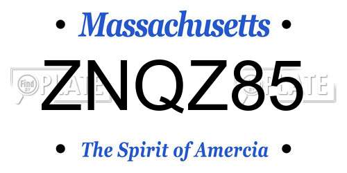 ZNQZ85 Massachusetts License Plate