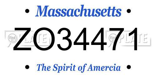 ZO34471 Massachusetts License Plate