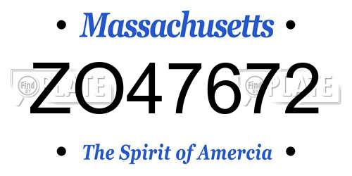 ZO47672 Massachusetts License Plate