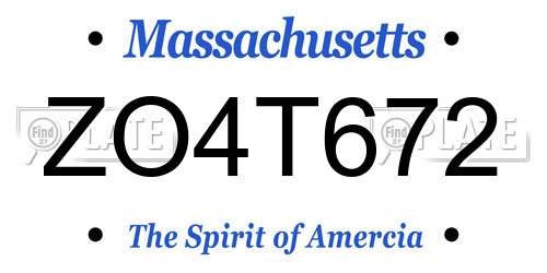 ZO4T672 Massachusetts License Plate