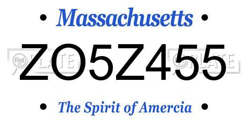 ZO5Z455 Massachusetts License Plate
