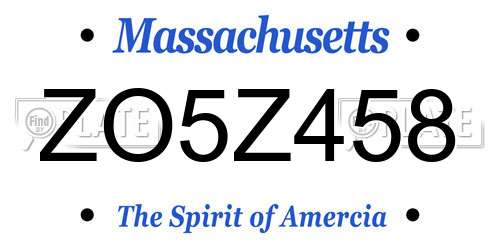 ZO5Z458 Massachusetts License Plate