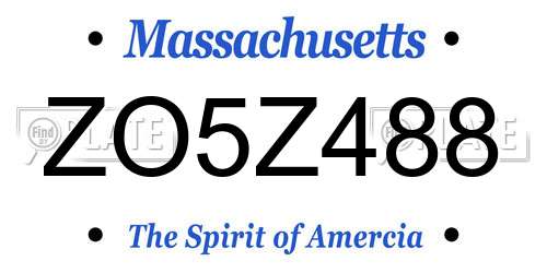 ZO5Z488 Massachusetts License Plate