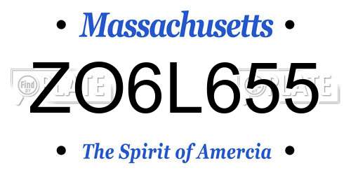 ZO6L655 Massachusetts License Plate