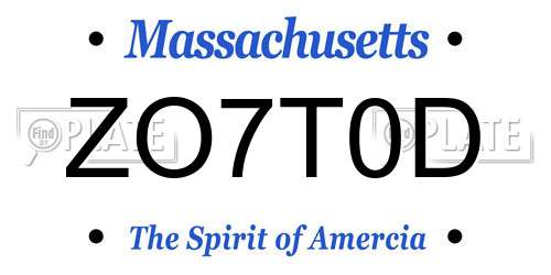 ZO7T0D Massachusetts License Plate