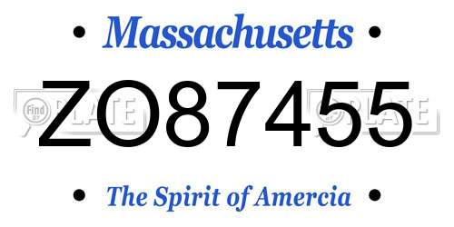 ZO87455 Massachusetts License Plate