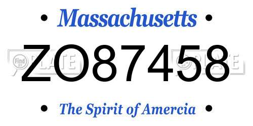 ZO87458 Massachusetts License Plate