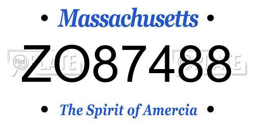 ZO87488 Massachusetts License Plate