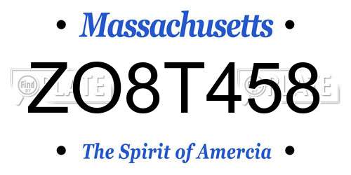 ZO8T458 Massachusetts License Plate