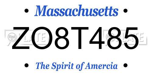 ZO8T485 Massachusetts License Plate