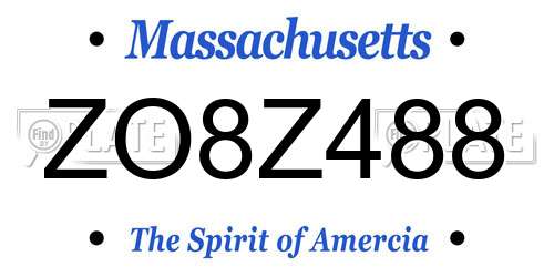 ZO8Z488 Massachusetts License Plate