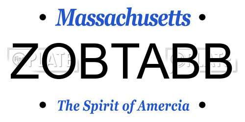 ZOBTABB Massachusetts License Plate