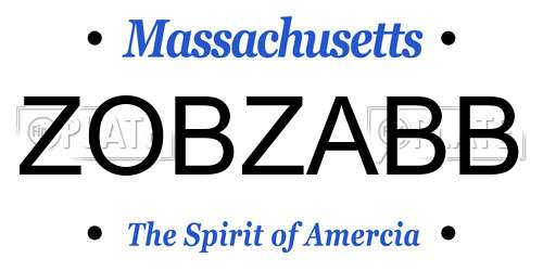 ZOBZABB Massachusetts License Plate