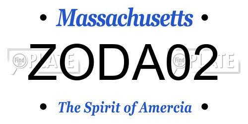 ZODA02 Massachusetts License Plate