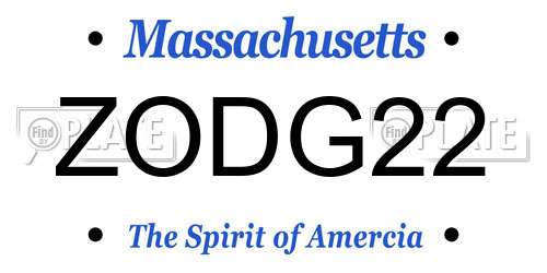 ZODG22 Massachusetts License Plate