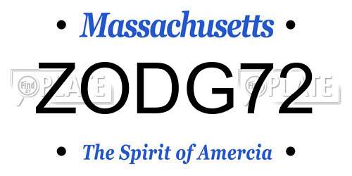 ZODG72 Massachusetts License Plate