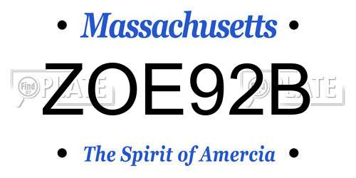 ZOE92B Massachusetts License Plate