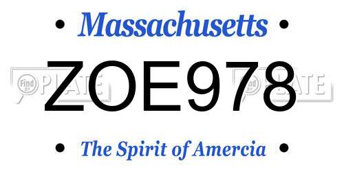 ZOE978 Massachusetts License Plate