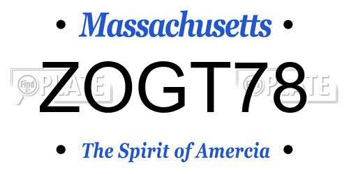 ZOGT78 Massachusetts License Plate