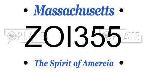 ZOI355 Massachusetts License Plate