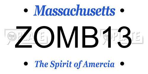 ZOMB13 Massachusetts License Plate