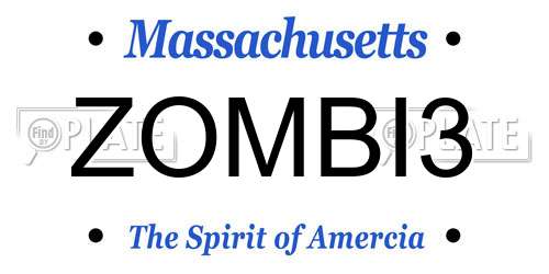 ZOMBI3 Massachusetts License Plate