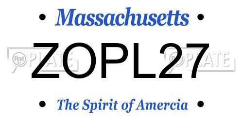 ZOPL27 Massachusetts License Plate
