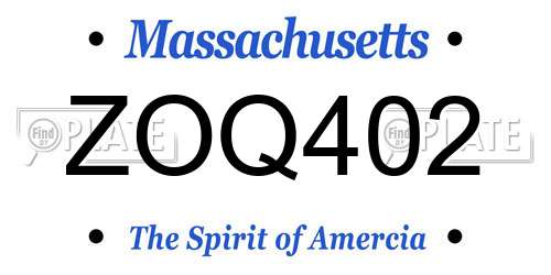 ZOQ402 Massachusetts License Plate