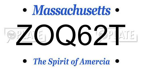 ZOQ62T Massachusetts License Plate