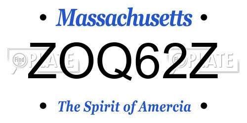 ZOQ62Z Massachusetts License Plate