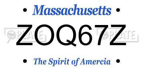 ZOQ67Z Massachusetts License Plate