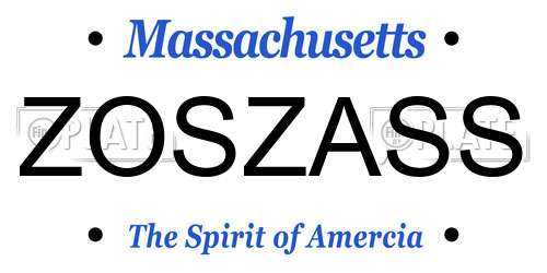 ZOSZASS Massachusetts License Plate