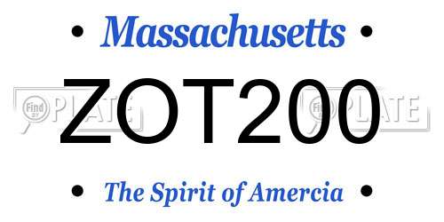 ZOT200 Massachusetts License Plate