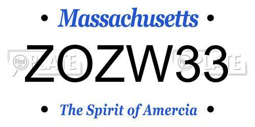 ZOZW33 Massachusetts License Plate