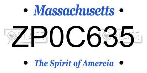 ZP0C635 Massachusetts License Plate