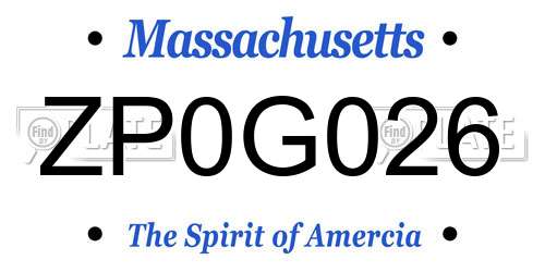 ZP0G026 Massachusetts License Plate