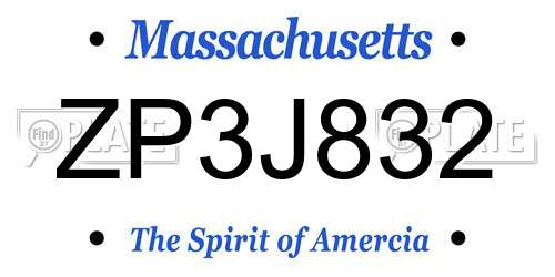 ZP3J832 Massachusetts License Plate