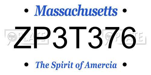 ZP3T376 Massachusetts License Plate