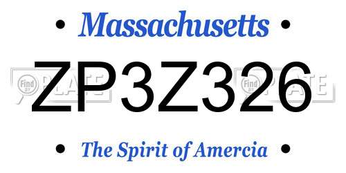 ZP3Z326 Massachusetts License Plate