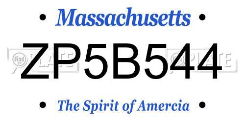 ZP5B544 Massachusetts License Plate
