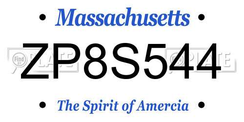 ZP8S544 Massachusetts License Plate