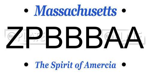ZPBBBAA Massachusetts License Plate