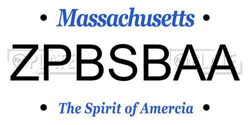 ZPBSBAA Massachusetts License Plate