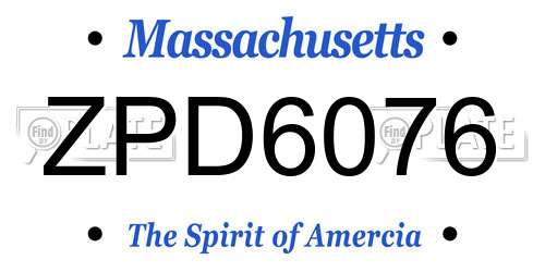 ZPD6076 Massachusetts License Plate
