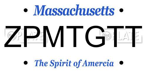ZPMTGTT Massachusetts License Plate